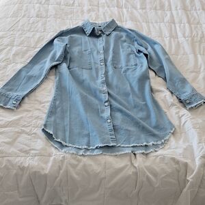 Light Blue Denim Button-Up Shirt Dress